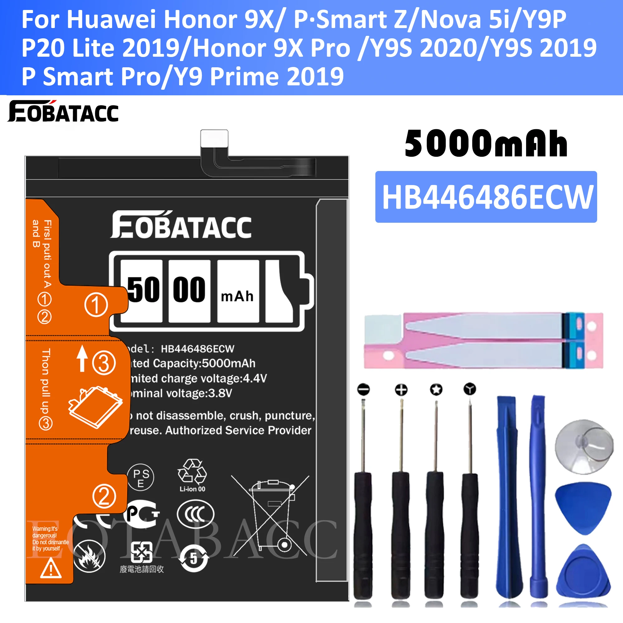 

EOATABACC Brand New HB446486ECW 5000mAh Replacement Battery For HUAWEI Honor 9X/ P·Smart Z/Nova 5i /P20 Lite 2019/Honor 9X Pro /