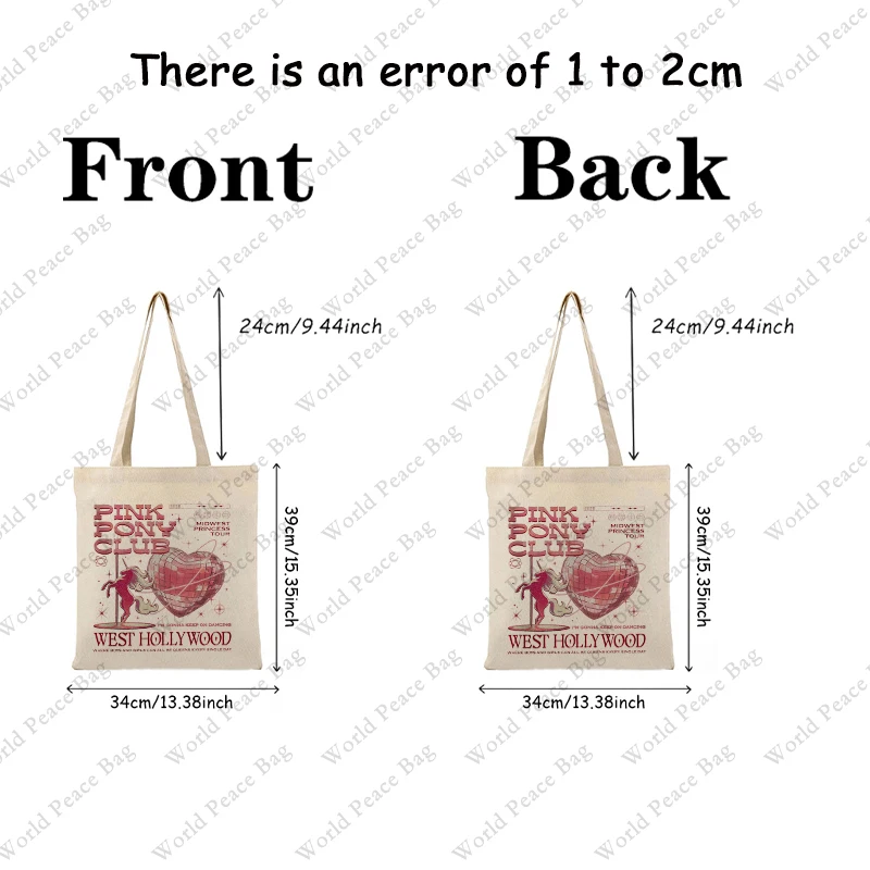1 pc Pink Pony Club pattern Tote Bag Canvas Shoulder Bag For Travel Daily Commute Women's Reusable Shopping Bag