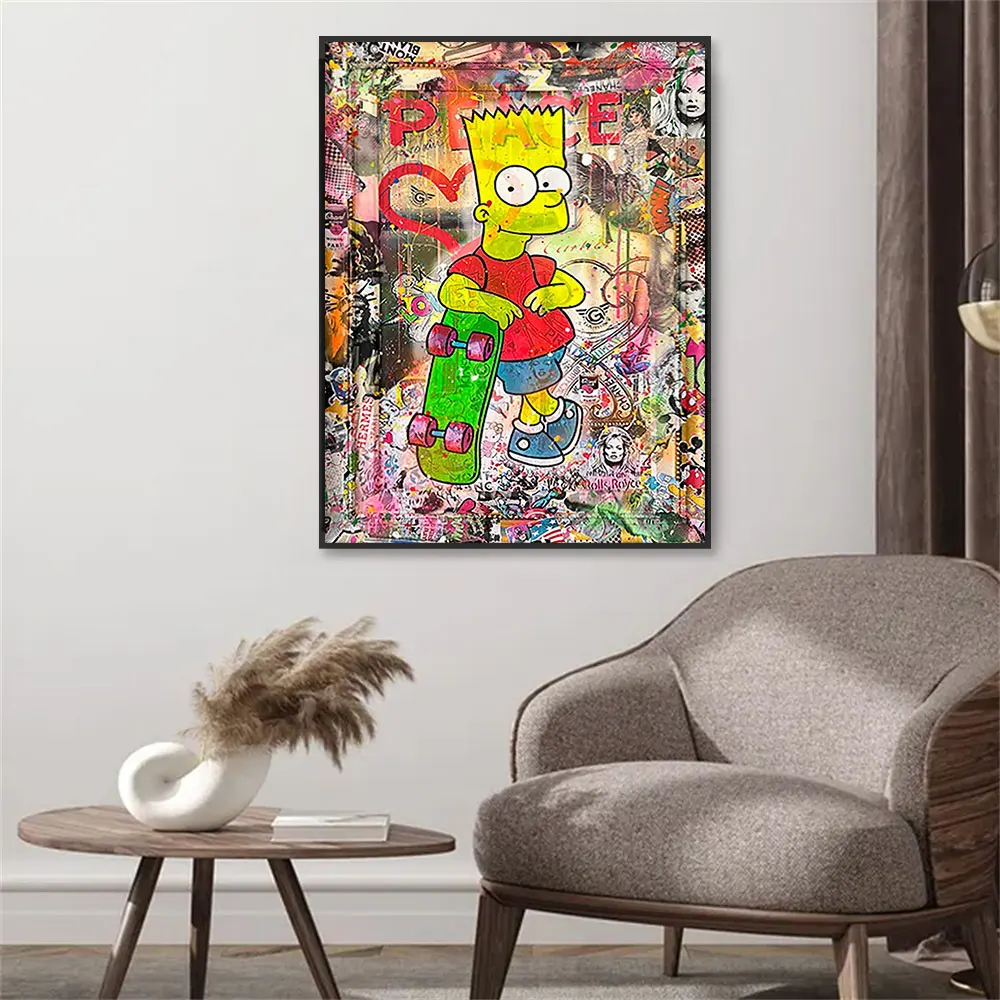 Many Cartoon Characters  Simpsons Mickey Peace Graffiti Canvas  Wall Art Poster Home Decor  Children's Gifts