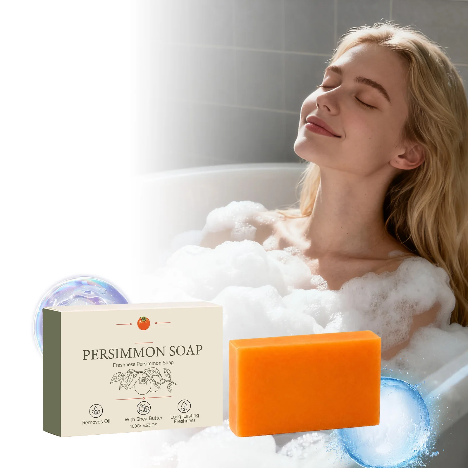 Persimmon Refreshing Body Soap Long Lasting Fragrance Natural Body Moisturize Skin Brightening Smooth Removes Odors Care Soap
