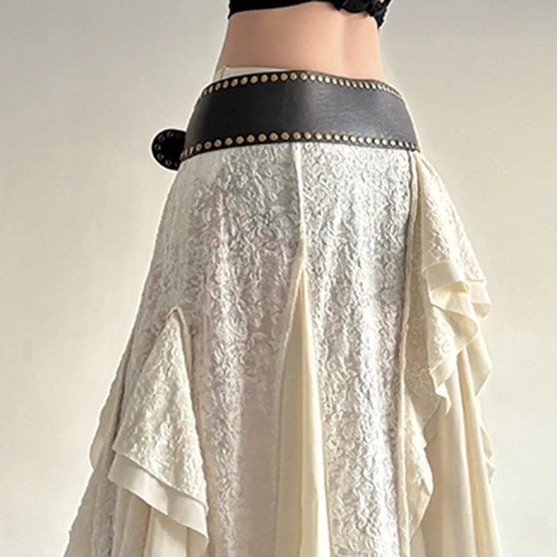 ใหม่ดวงจันทร์สีน้ําตาลโลหะหัวเข็มขัดกว้างเข็มขัด Punk แฟชั่น Studded ส่วนบุคคลเข็มขัดกว้างพิเศษผู้หญิงชุดอุปกรณ์เสริมเข็มขัด