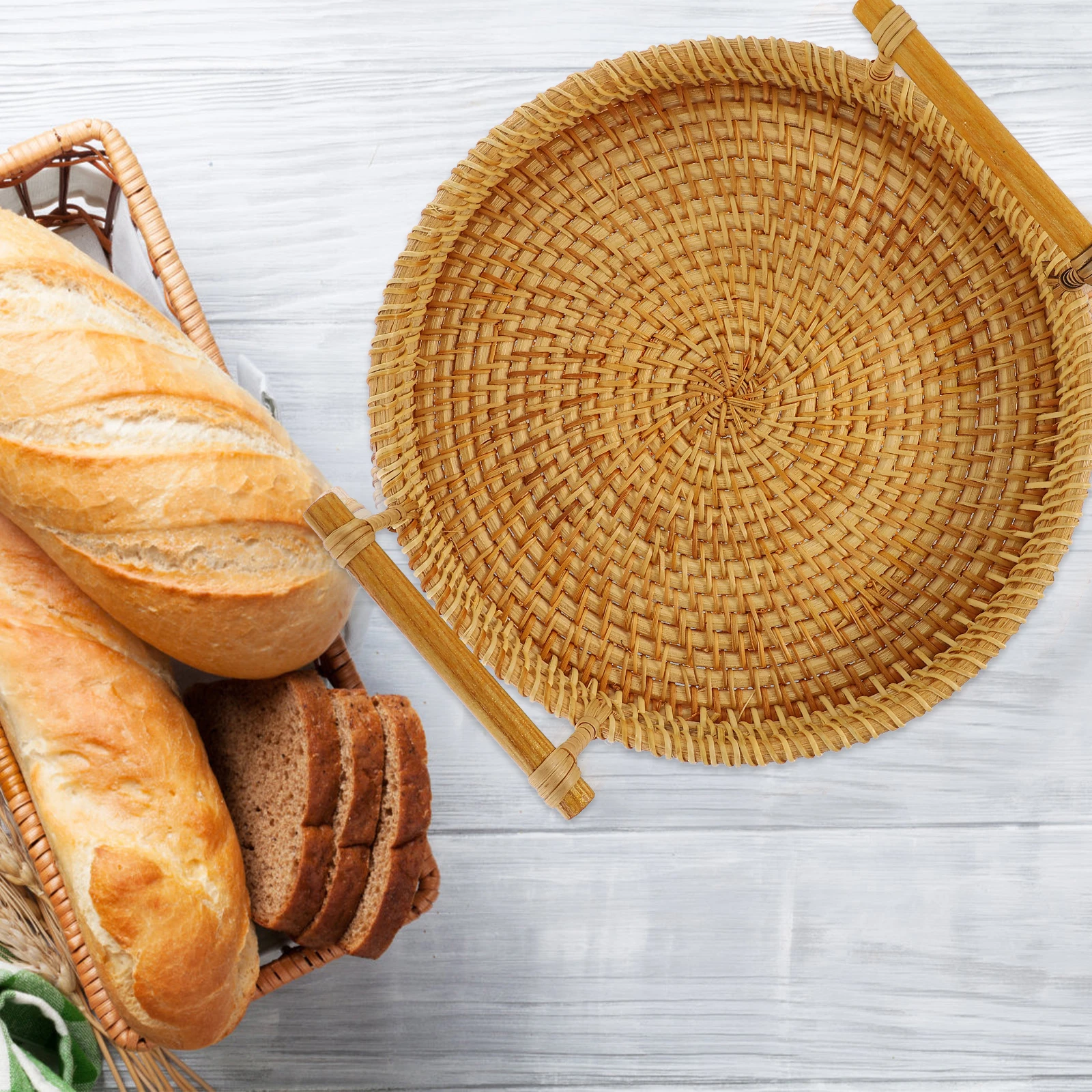 

Rattan Fruit Bowl Versatile Basket Breads Hand Woven Serving Small with Handle Kitchen Beech Snack Eco-friendly
