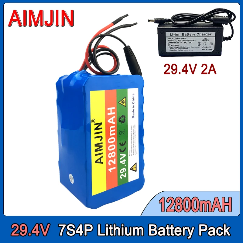 

7S4P 29.4V 12.8ah 18650 Lithium Ion Battery Pack Large Capacity 12800mah Built-in BMS with Charger