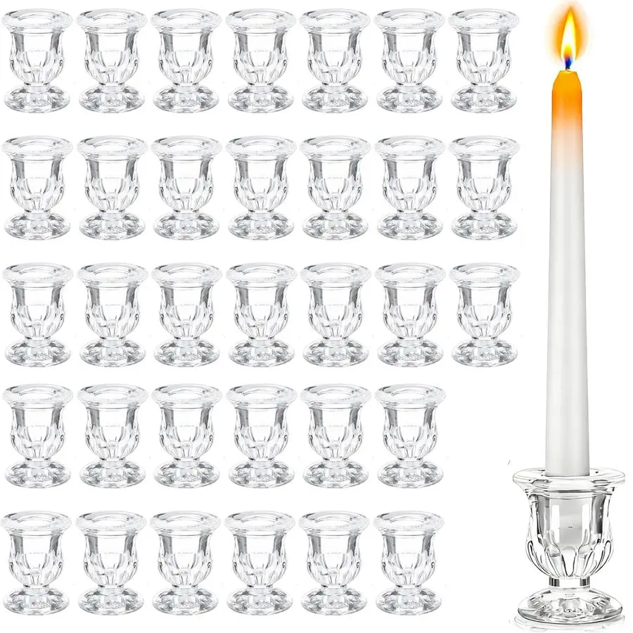 

Pcs Clear Glass Taper Candle Holders Bulk, 2.5 Inch Small Candlestick Stands, Elegant Table Centerpieces for Wedding, Christmas,