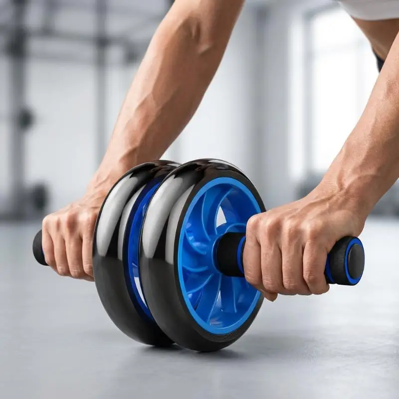 Dual Wheel Ab Roller for Abdominal Training Non Slip Soft Foam Handles with Protective Knee Mat Home Gym Use