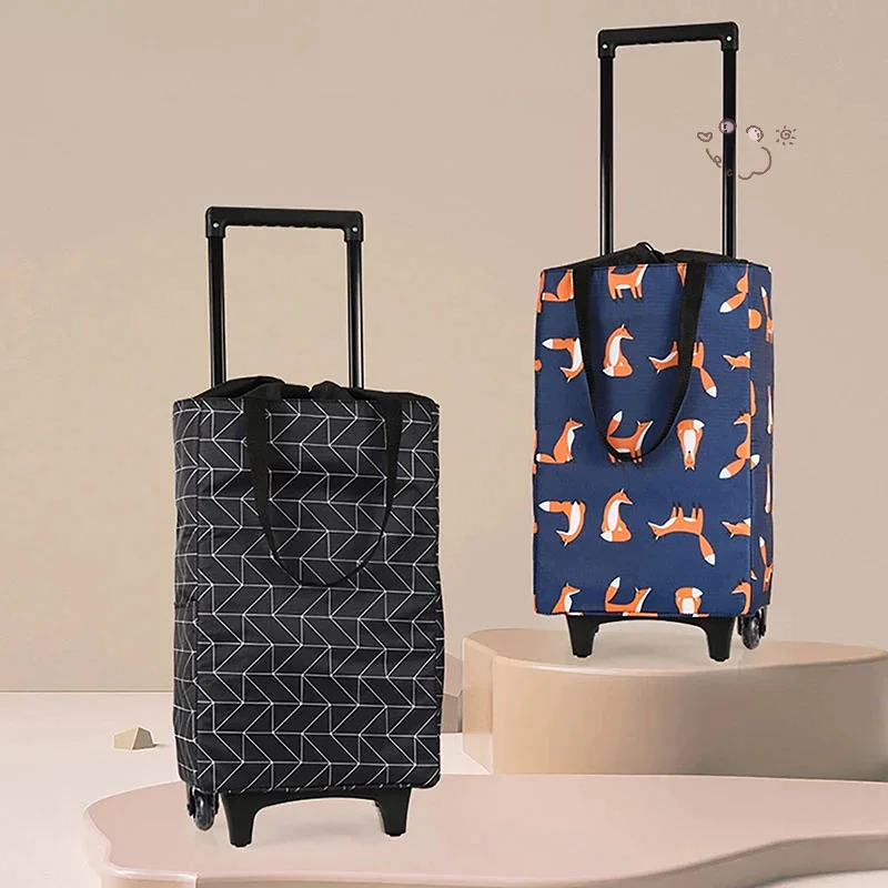 

1pc Trolley Bag Collapsible Shopping Cart with Wheels Reusable Shopping Trolley Folding Grocery Big Bag for Home Shoppping