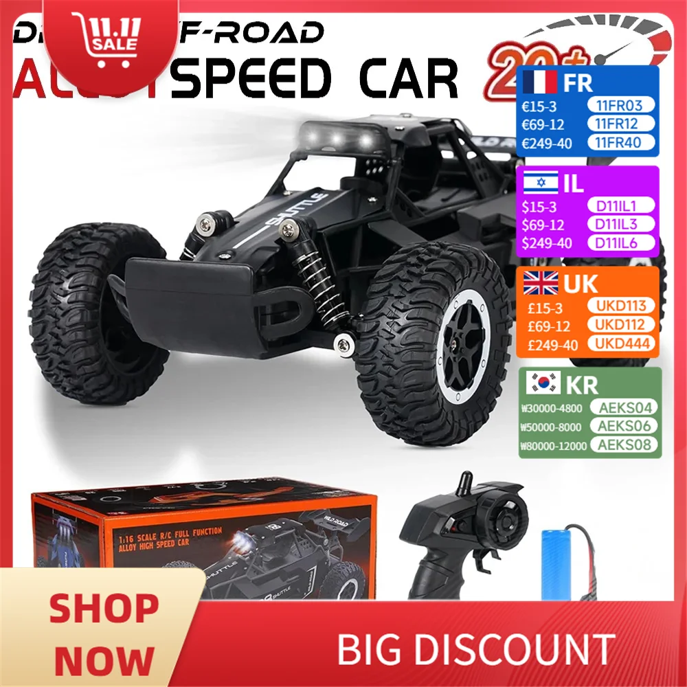 

1:16 2.4G Model 2WD High-Speed Off-road RC Car With LED Light Remote Control Climbing Vehicle Outdoor Trucks Car Gifts Kids Toys