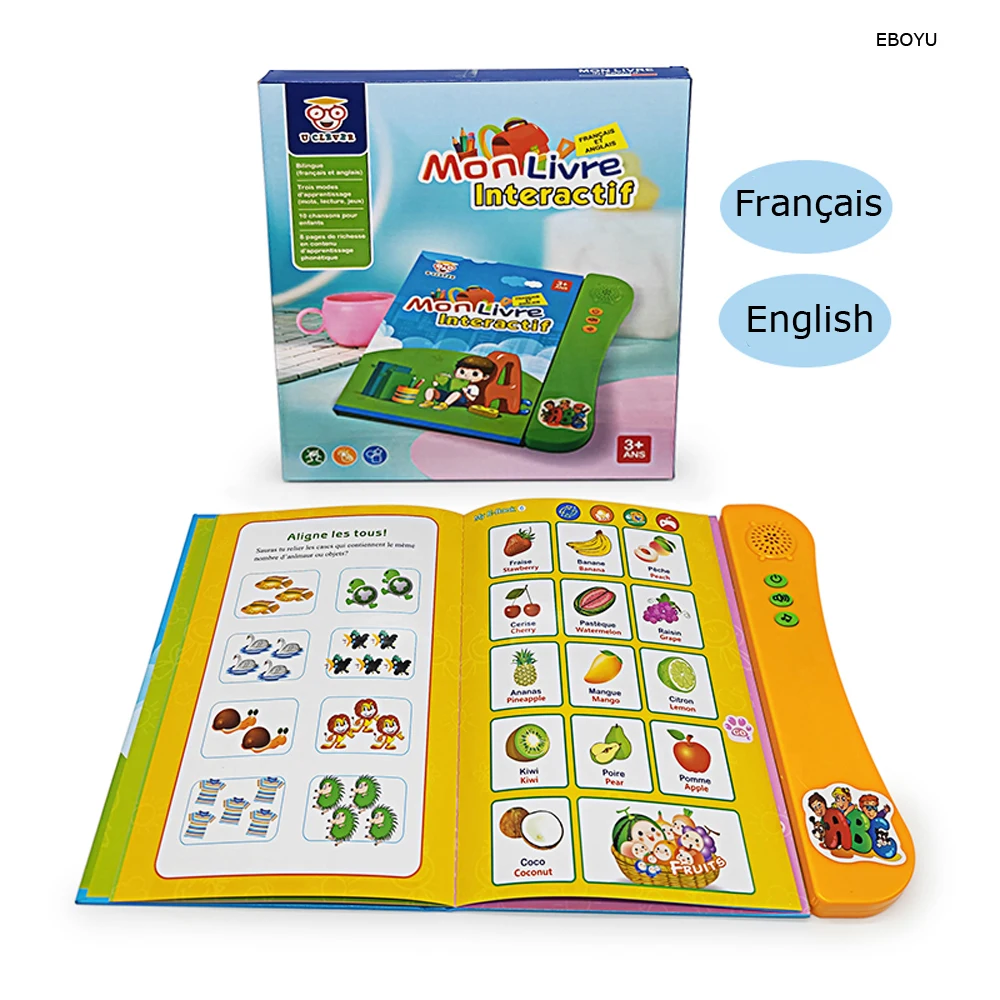 EBOYU UC168-19 English/Français Bilingual Reading Book Reader Educational Talking Sound Toy English/Français Learning Machine