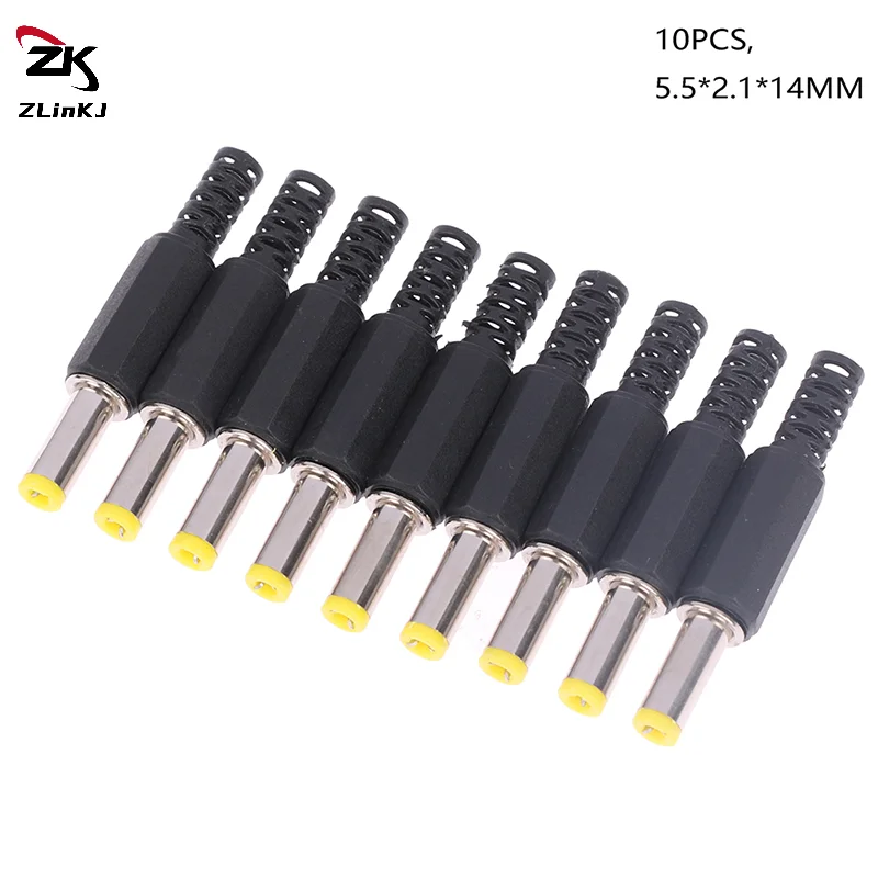 10 Piece DC Power Male Plug Adapter Connector Black Power Plug Welded DC Head 5.5*2.1*14MM
