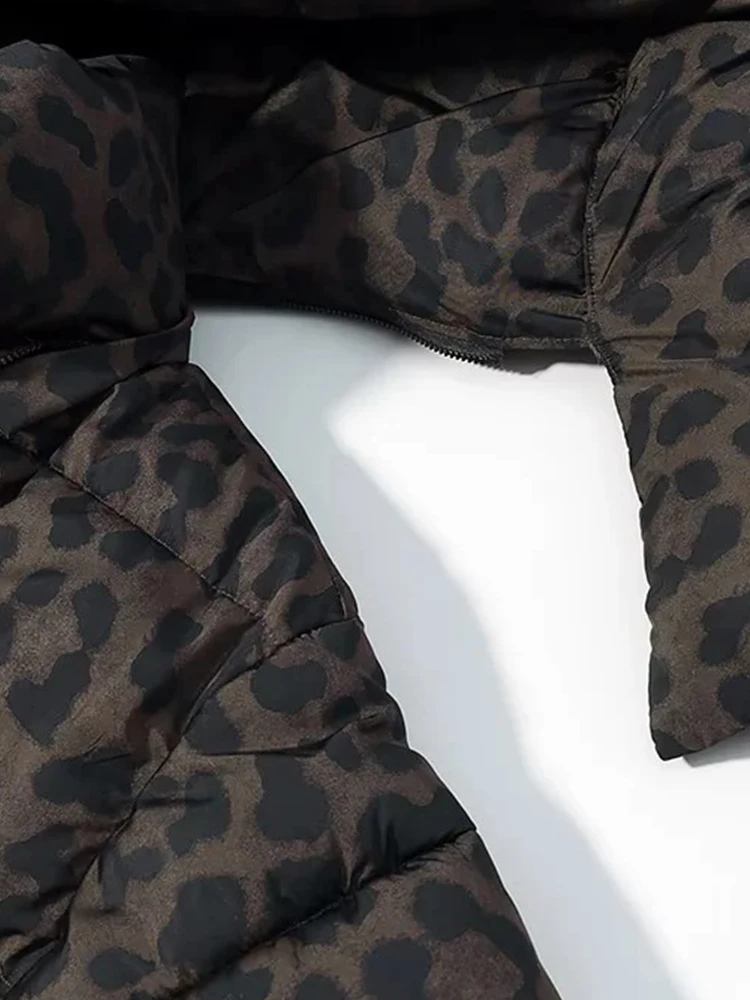 Feminino leopardo impressão para baixo algodão-acolchoado jaqueta parkas inverno quente casaco de algodão moda outwear com capuz feminino overwear