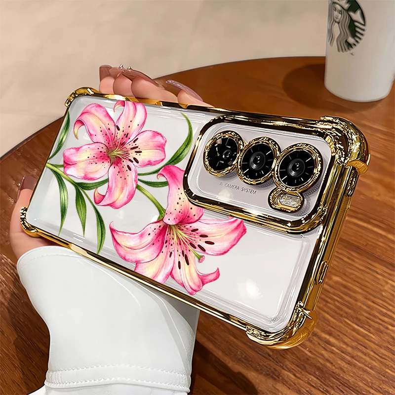 Pink Lilies Flower Pattern Phone Case For Infinix Hot 70 60 Pro Plus 50i 40 10T 11 9 Play 10s NFC Shockproof Soft TPU Cases Capa