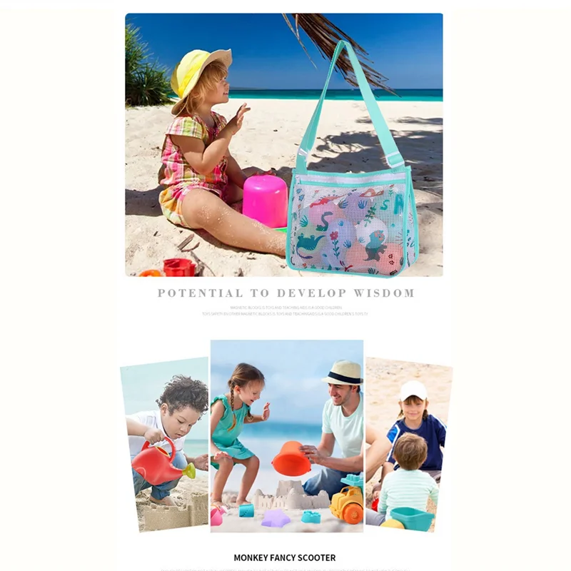 Malha sacos de praia com zíper para crianças, brinquedo praia, coleção Seashell, Shell coletando sacos, 3 PCs