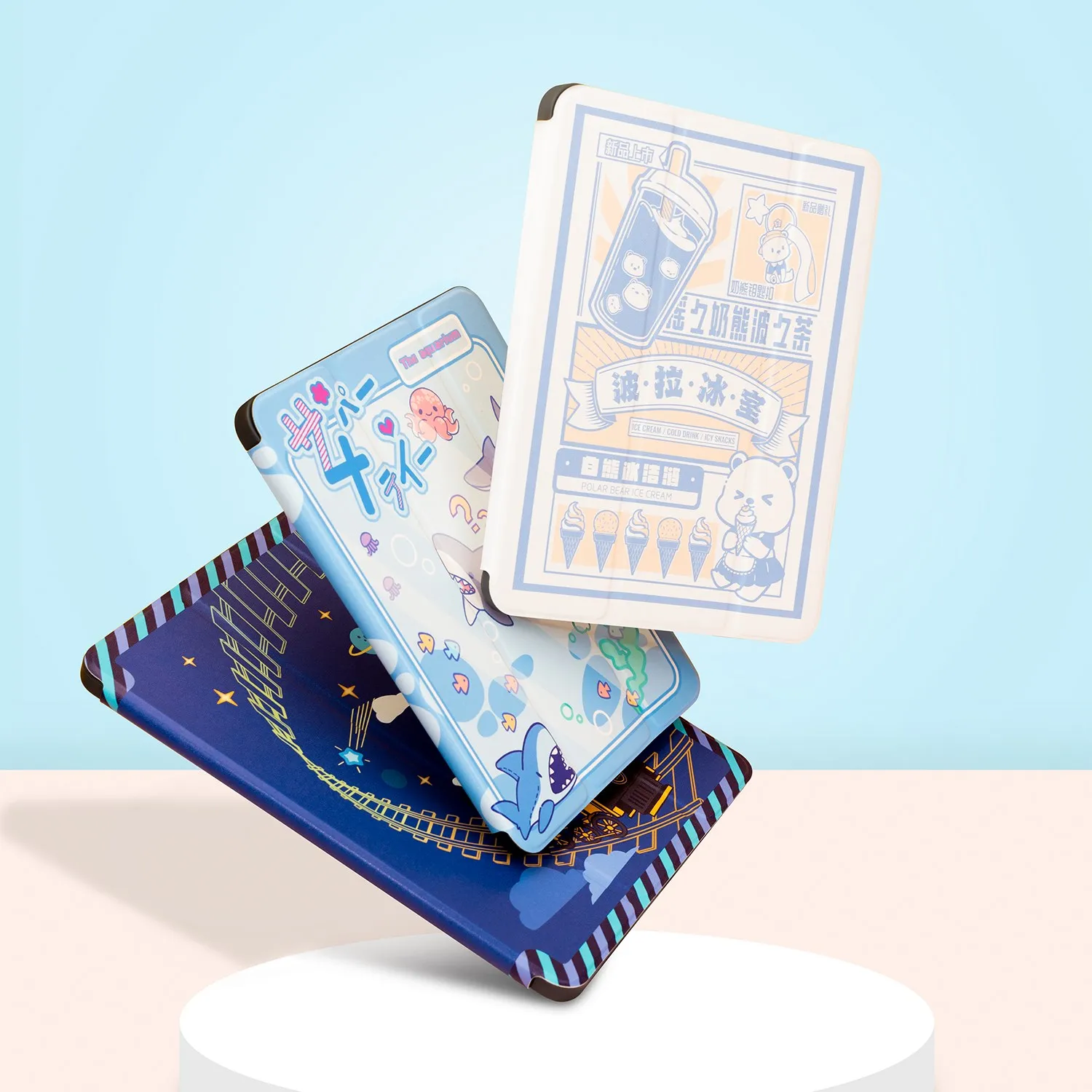 GeekShare 아이패드 프로 보호 케이스, 귀여운 만화 풀 커버 하드 쉘, 낙하 방지 방수 케이스, 펜 슬롯 포함, 신제품
