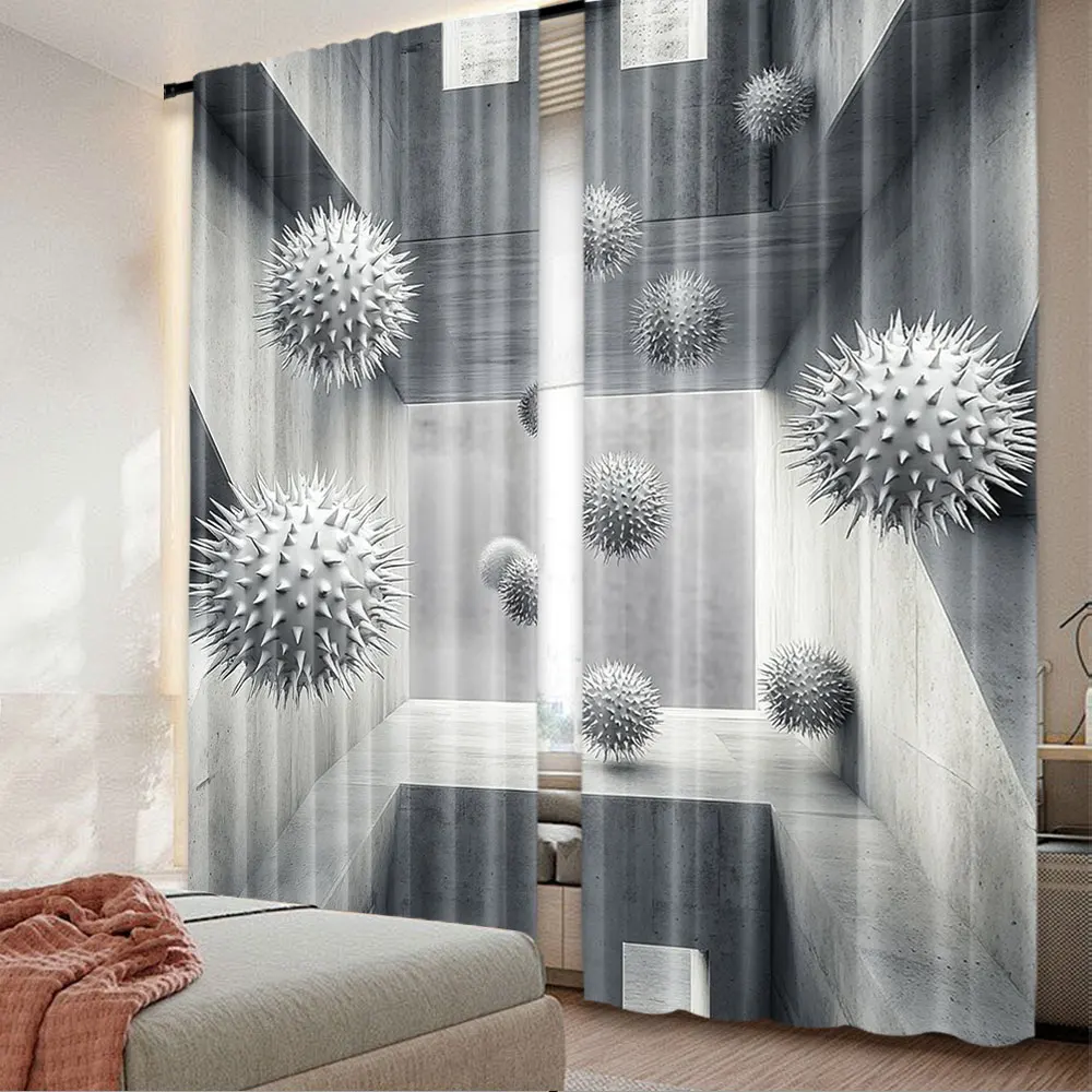 2Pcs Modern Spherical Geometry Space Pattern Curtain For Living Room Bedroom Abstract Modern Simplistic Drapes