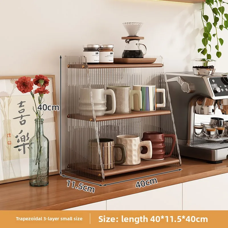 

Coffee countertop cup holder, desktop rack, antique display, multi-layer acrylic solid wood water cup, kitchen storage rack