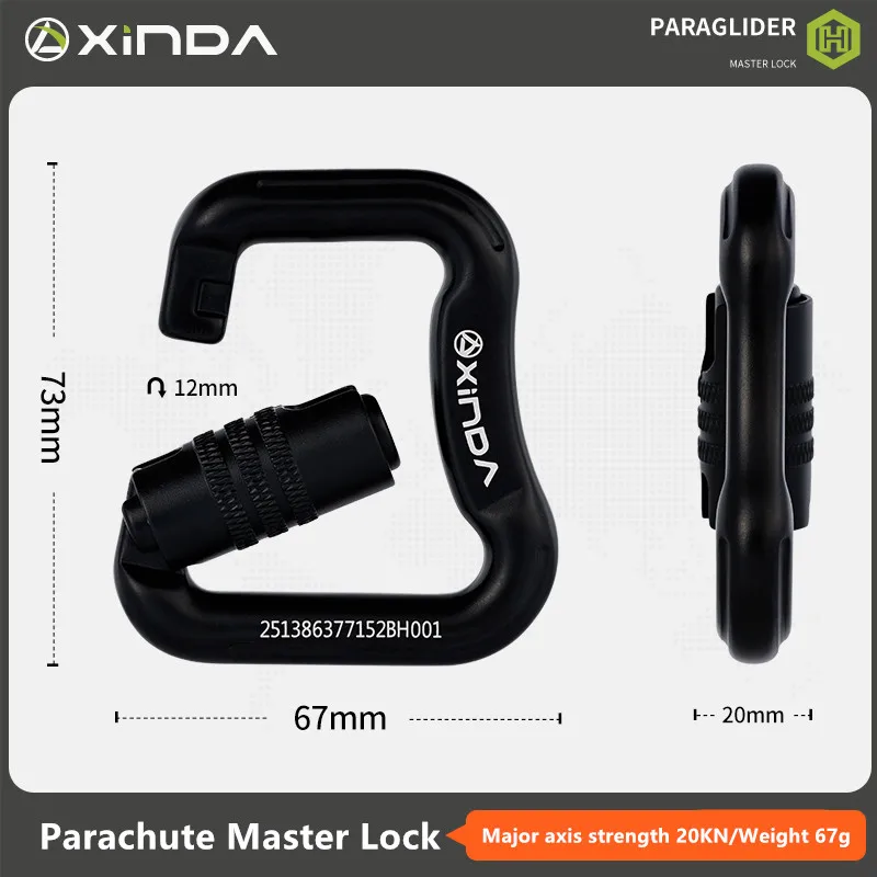 Paragliding Auto Lock Carabiner, Aluminum Alloy Climbing Abseiling Hook, Paraglider Parachute Safety Buckle Gear