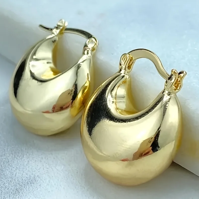 Vintage Kupfer goldgefüllte kräftige und klobige Ohrringe, moderne klobige Ohrringe, kuppelförmige Creolen, geschlossene Ohrringe, Schmuck