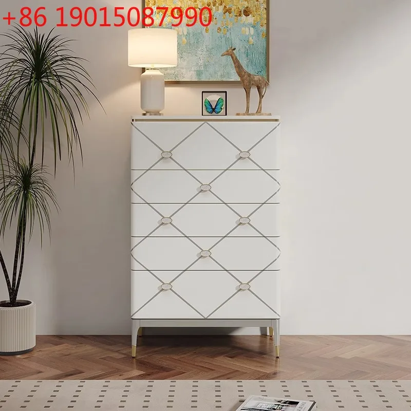 Light luxury five-bucket solid wood shell living room wall decorative cabinet household bedroom bedside drawer locker