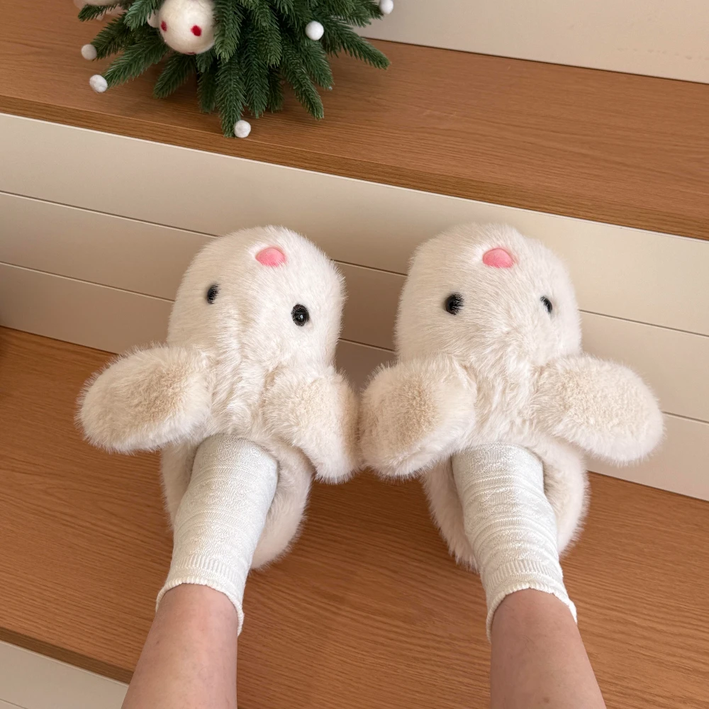 Cute Rabbit Plush Warm Women Slippers Winter New Style Bedroom Home Floor Shoes Parent Child Daily Bedroom Slippers