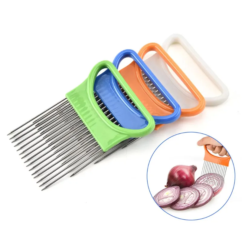 1-3pcs Effortlessly Slice Onions With Colorful Onion Slicer Kitchen Stainless Steel Potato Chip Onion Holder For Chopping Assi