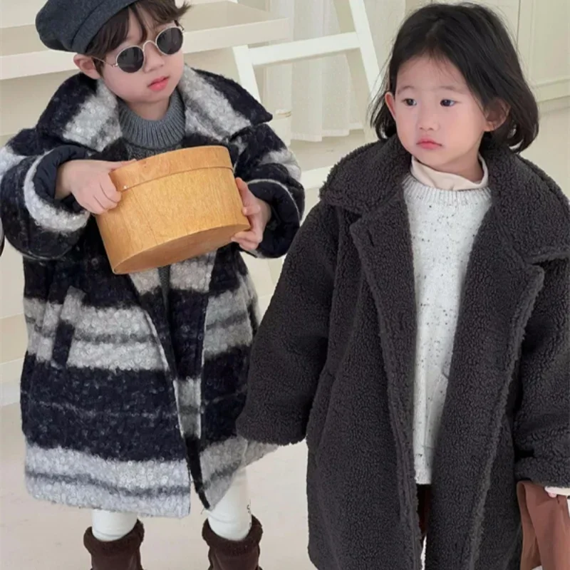 

Boys Woolen Coats Jackets Plus Thicken 2024 Luxury Warm Velvet Winter Autumn Cotton High Quality Children's Clothing