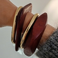 Vintage Punk Coffee Black Wood Bangles Fashion Hip Hop Round Metal Geometric Wide Bangles Women Men Bracelet Jewelry