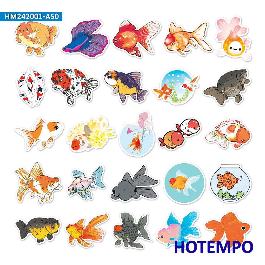 20/30/50枚、鯉の魚のステッカー、色とりどりの華やかな鯉と金魚、かわいい動物たち、電話、ラップトップ、車、バイク用、楽しいステッカーパック