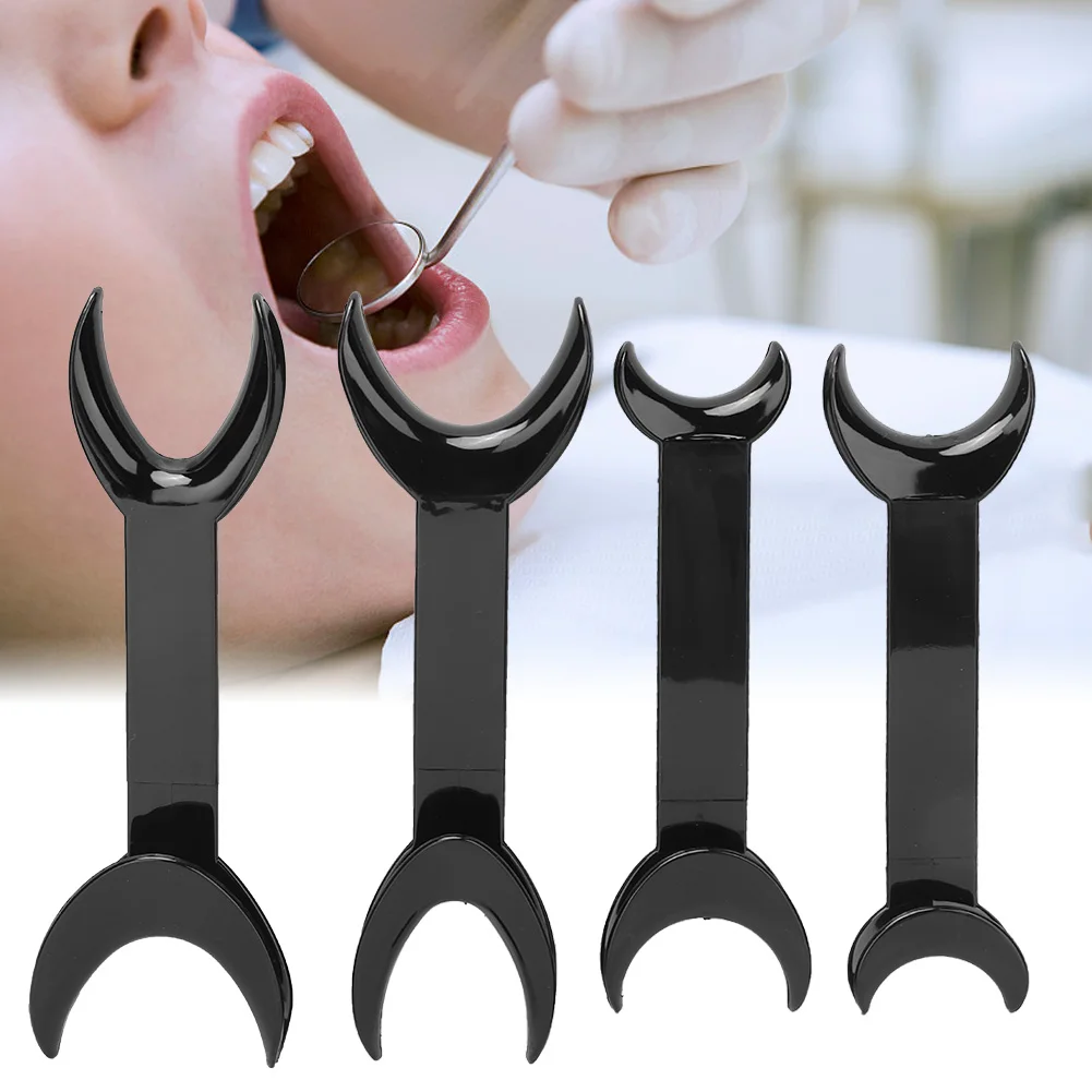 4PCS Black Dental Tool T-Shape Intraoral Check Double Head Lip Retractor Dentist Orthodontic Teeth Mouth Opener Size Small+Large