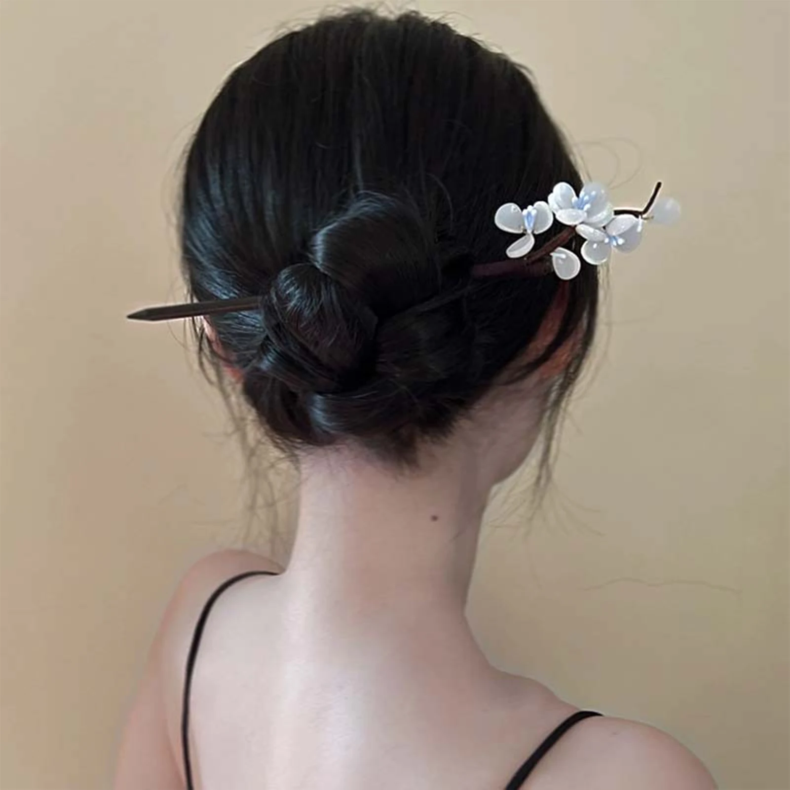 Elegante Holz Haarnadel für Frauen Vintage weiße Birnenblüte Holz Haarstab chinesischen Stil Hochsteckfrisur Haarschmuck Haarspange