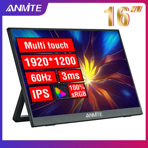 Anmite 16-Inch Portable Touch Monitor Non-touch Optional 1200P HDR…