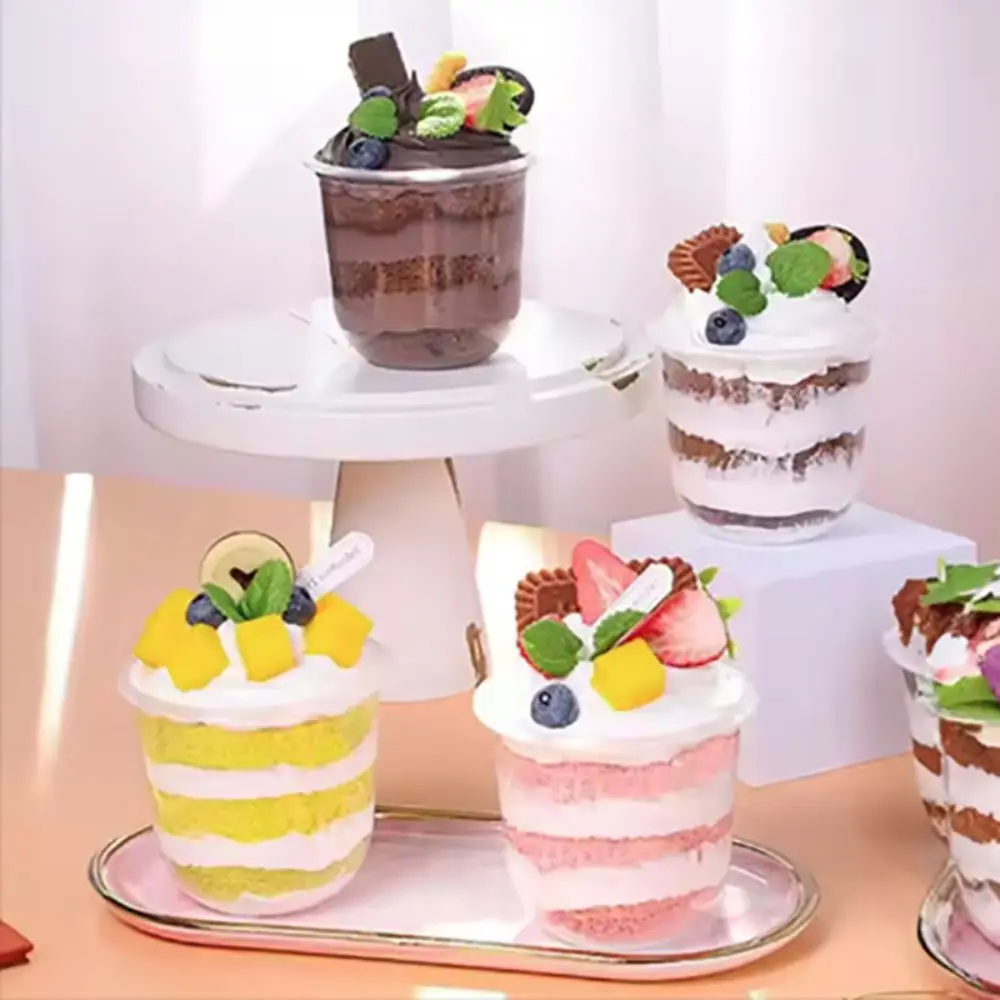 50pcs Drinkware 250/360/500ML Disposable Cake Cup Transparent with Dome Lid Ice Cream Cup U Shaped Plastic Dessert Cup Business