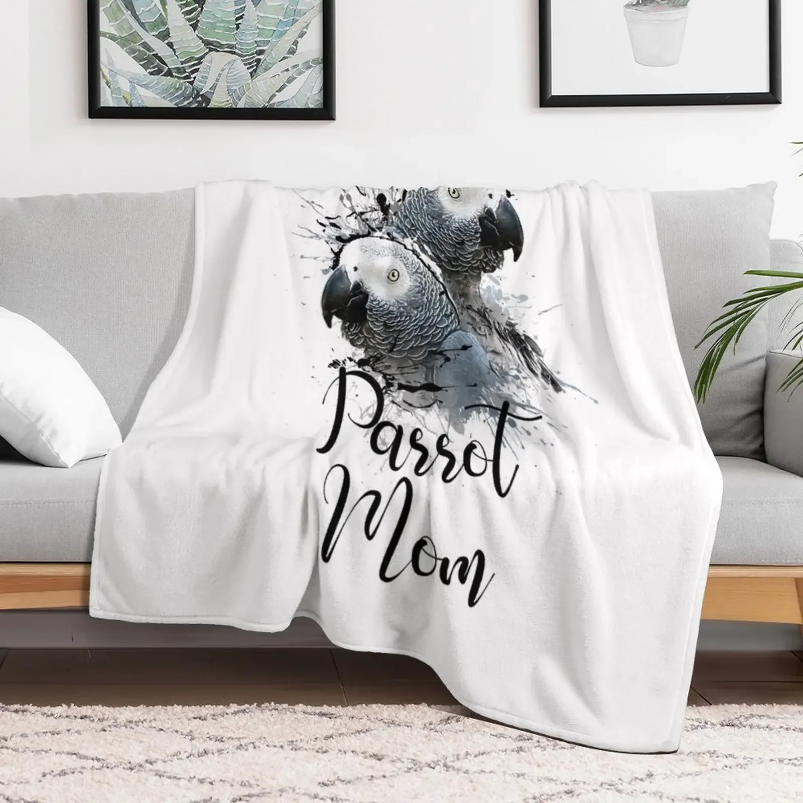 Color Splatter African Grey Parrot Mom White Throw Blanket Fuzzy Plush Throw Blanket for Sofa Chair