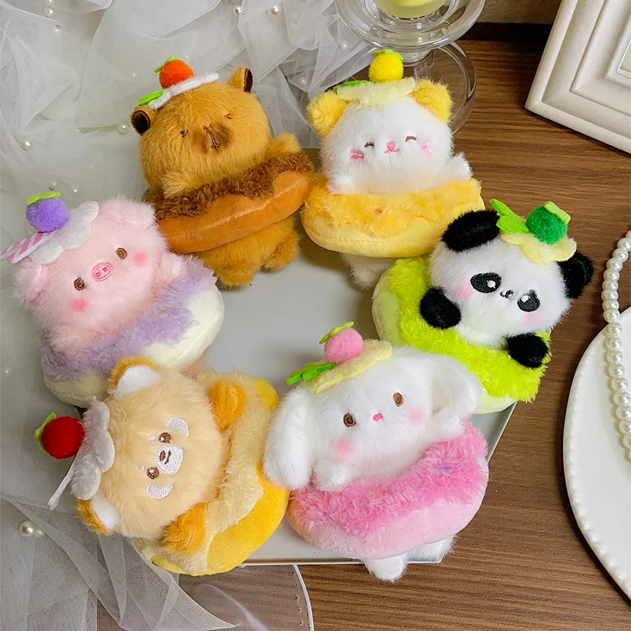 Simpatico ciambella animale portachiavi in peluche portachiavi creativo in peluche cartone animato coniglio / capibara / panda ciondolo borsa in peluche regalo di compleanno