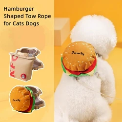 Cartoon Hamburger Chips Design Adjustable Vest Leash Rope for Cats and Dogs, Walking Tow Rope with Backpack, Escape Proof Vest