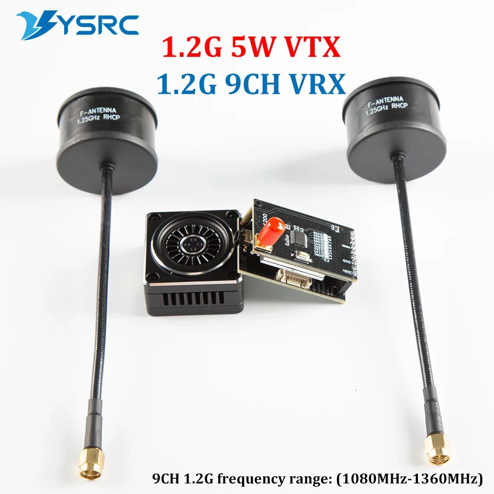 AeroParts1.2G 1.2GHz 5W VTX Video Transmitting Module 1.2G 1.3G 9CH VRX Receiver Support 2-8S Battery Input For FPV RC Racing Dr