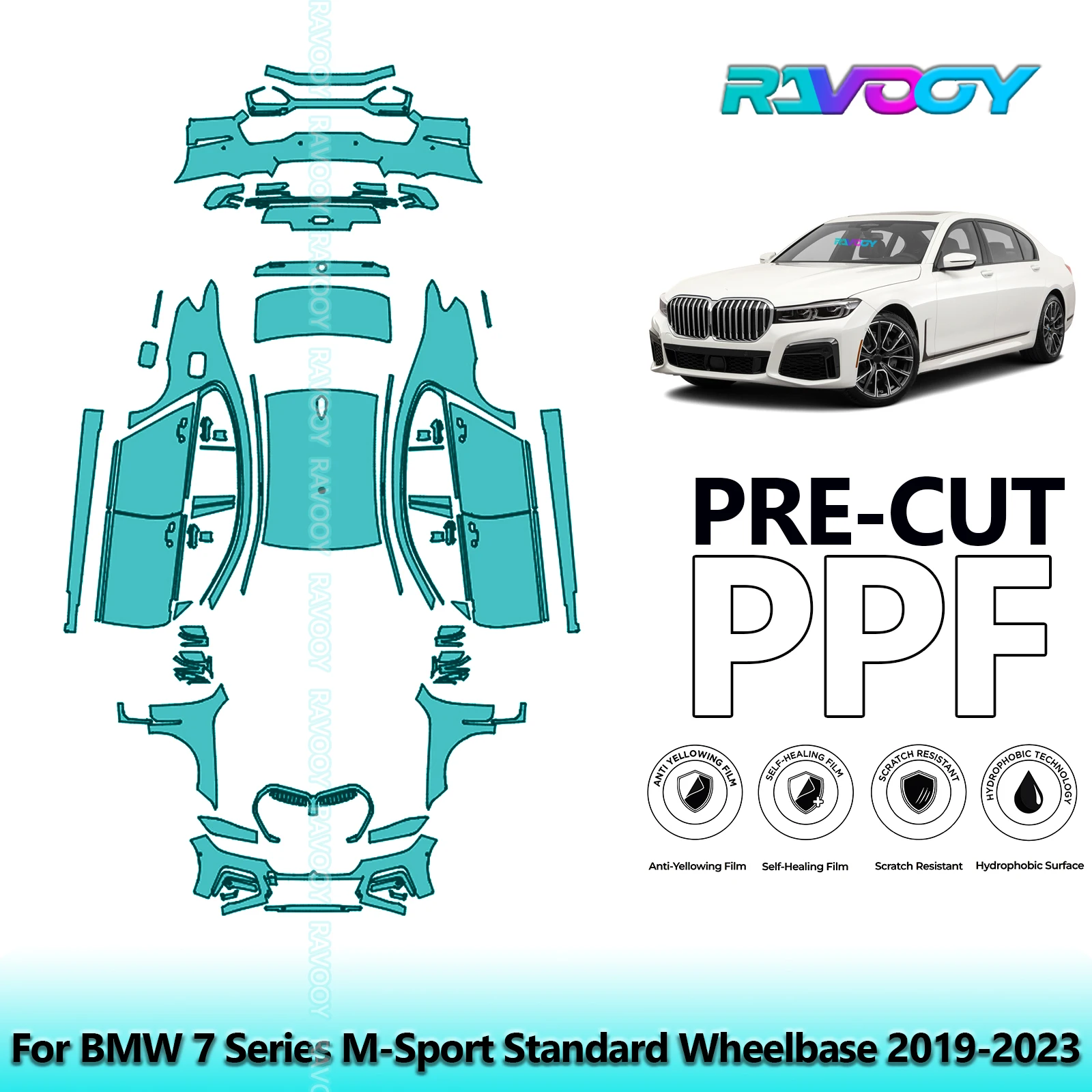 

Для BMW 7 серии M-Sport стандартная колесная база 2019-2023 8,5 мил предварительно вырезанная полная автомобильная защитная пленка PPF