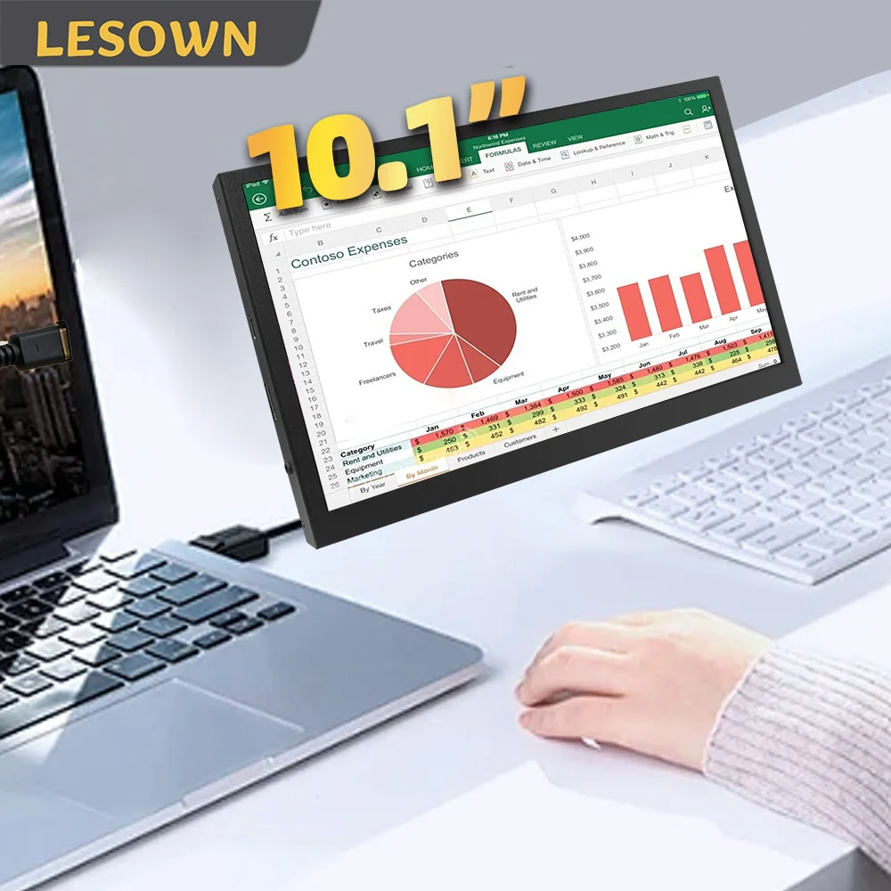 LESOWN 10.1 Inch 1024x600 IPS Small Compact Display LCD Camera Video Field Monitor Portable Additional Screen for Laptop Excel