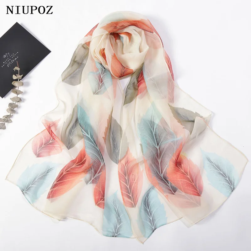 Colored Leaves Women Foulard Elegant Chiffon Georgette Bandana Scarf Hijab Summer Beach Travel Sun Protection Thin