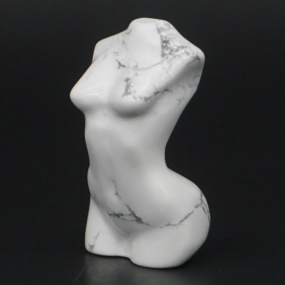

2" Women Model Sexy Girl Bust Body Naked Statue White Howlite Turquoise Reiki Healing Crystal Carved Art Stone Figurine Decor