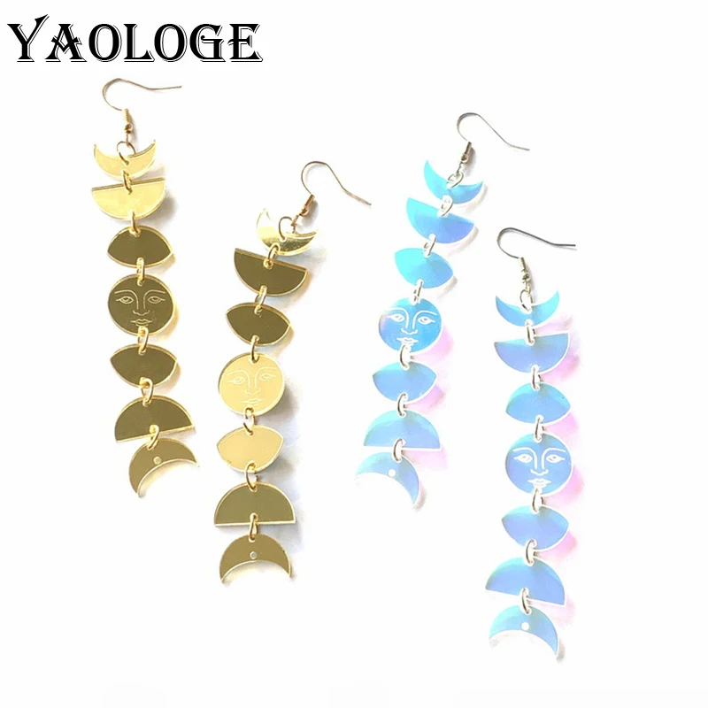 YAOLOGE 2022 New Acrylic 2-Color Long Tassel Moon Phase Earrings For Women Designer Fashion Trend Girls Jewelry Wholesale