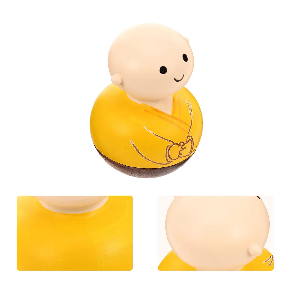 

1Pcs Rotating Monk Wooden Artpiece Yellow Open Eye Creative Shelf Ornament Sturdy Non-Toxic Craft Ideal for Gifting and Photo