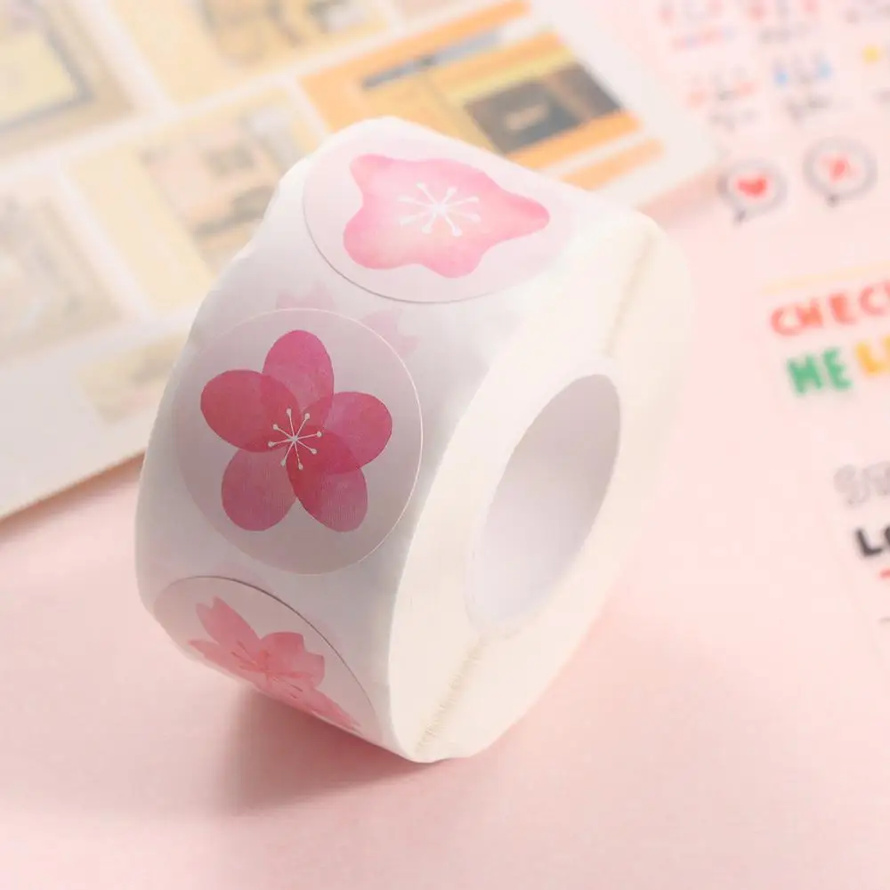 500pcs/roll Sticker Decor Cherry Blossom Sticker Self-adhesive Label Flower Sticker Handmade Crafts Sticker Stylish