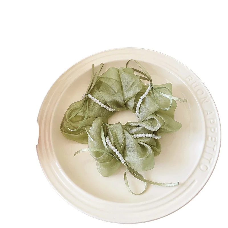 

Bow pearl large intestine hair band headband mesh hair rope twist braid ball head rubber band