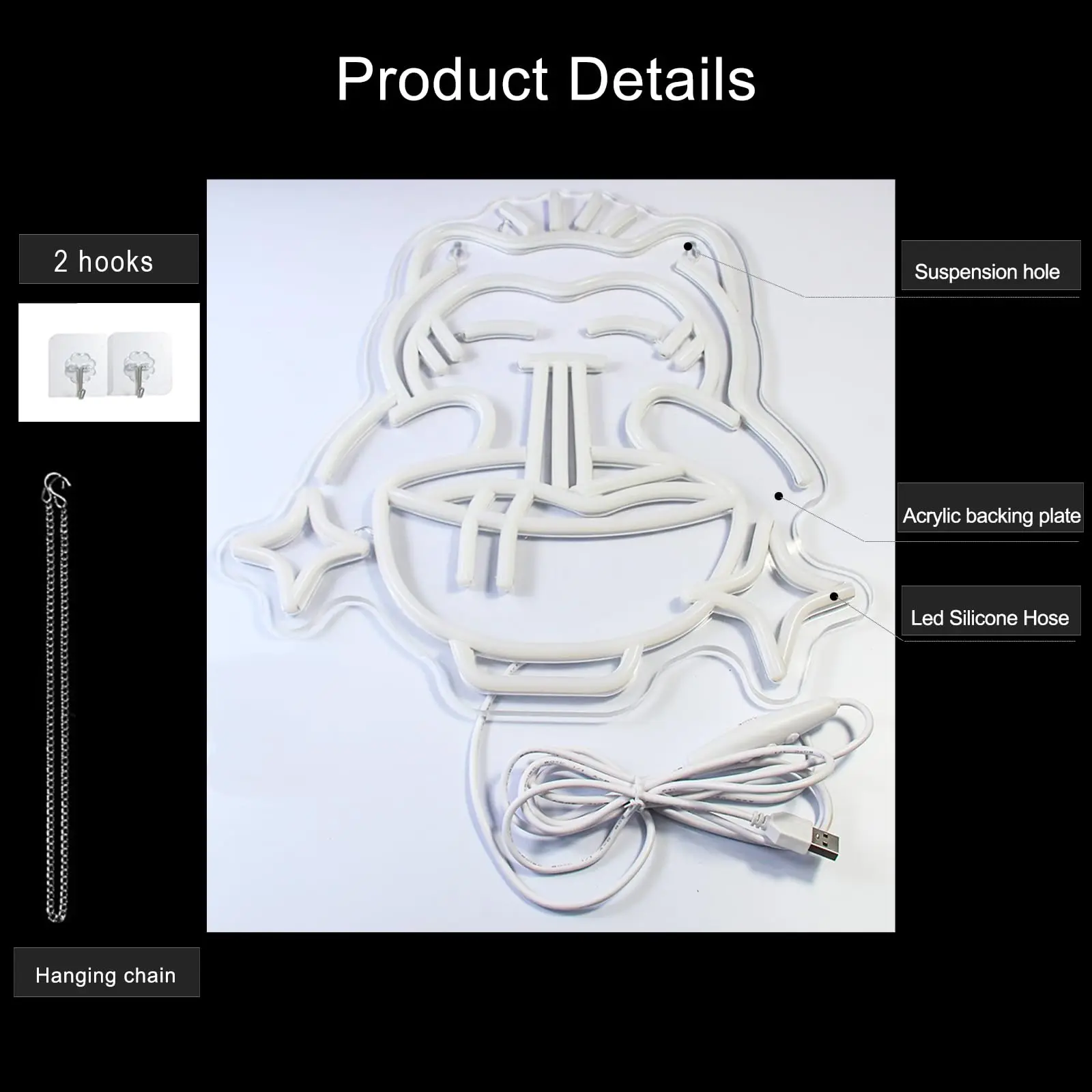 LED Ramen Neon Light - Cute Bear Noodle Neon Sign, Dimmable Japanese Wall Decor for Gaming Room, Restaurants, Bars, Kids Bedroom