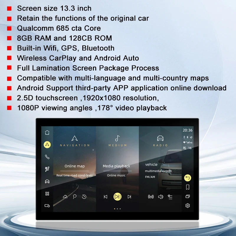 For Range Rover Vogue L405 2013-2017 Android 14 13.3-inch Car Radio Multimedia Video Playback GPS Navigation Stereo 4G Carplay