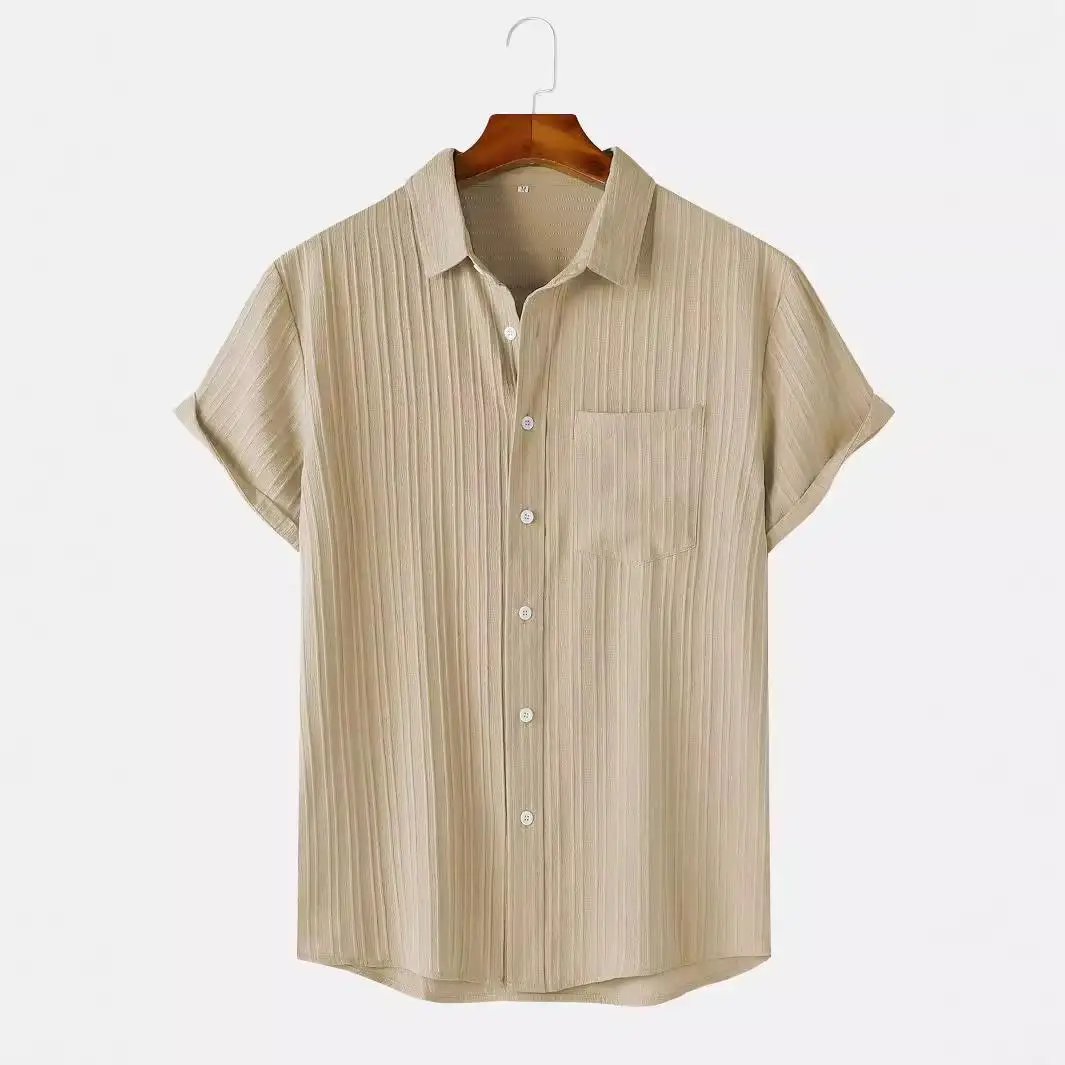 

Men's Short Sleeve Shirt CleanFit Waist-Cinching Print Polyester Summer 2024 Flip Collar Inner Wear Pure Color Fashion