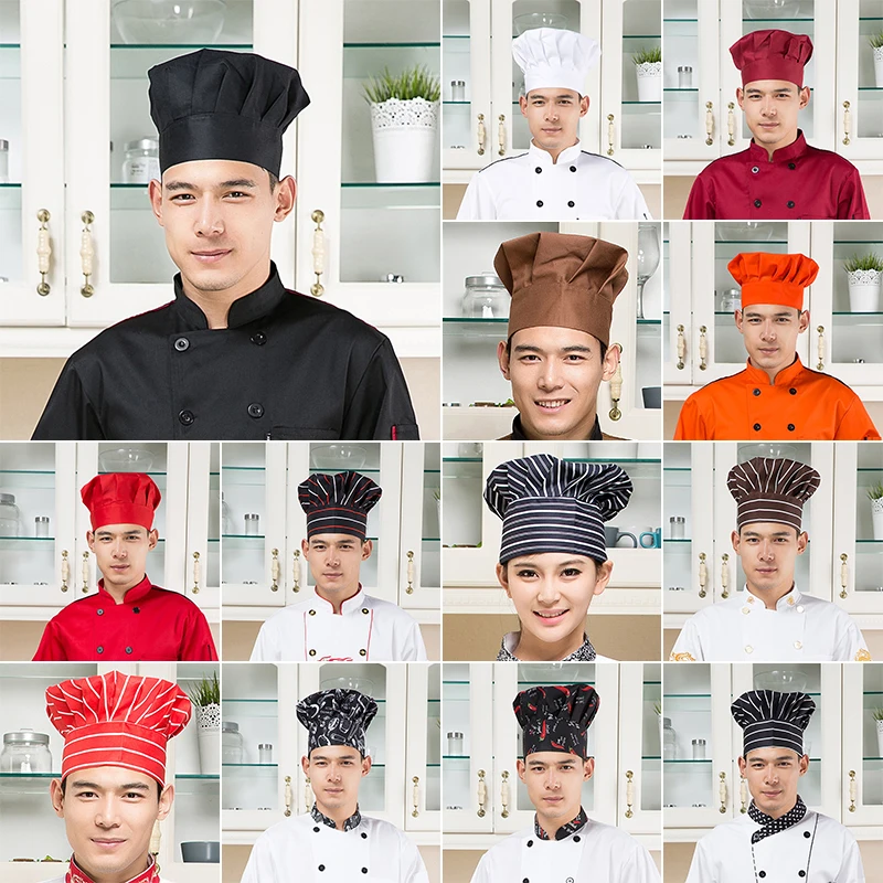 Men Women Chef High Hat Elastic Free Size Restaurant Kitchen Master Cook Cap Waiter Waitress Hotel Canteen Work Hat Bakery Cap