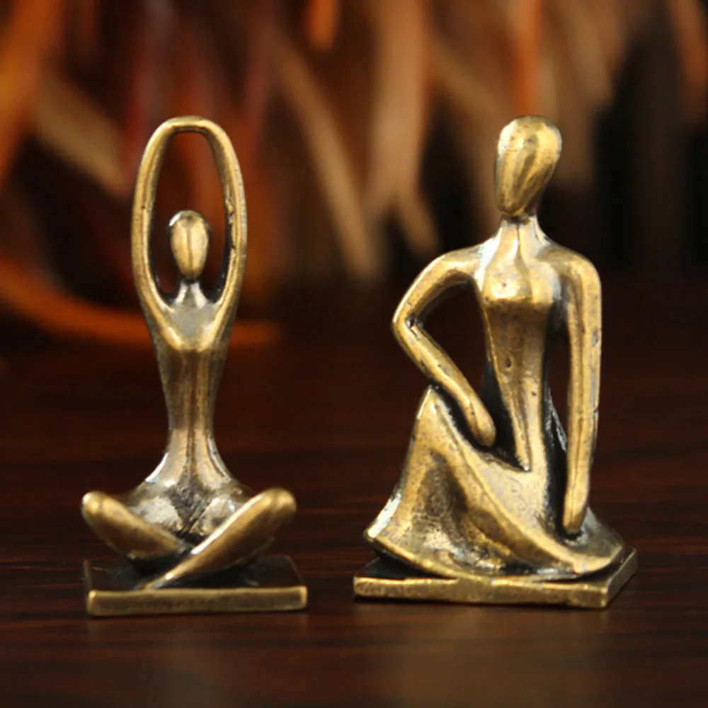 Nordic Style Brass Yoga Girl Statue Abstract Characte Crafts Art Ornament Living Room Bedroom Bookshelf Home Decoration