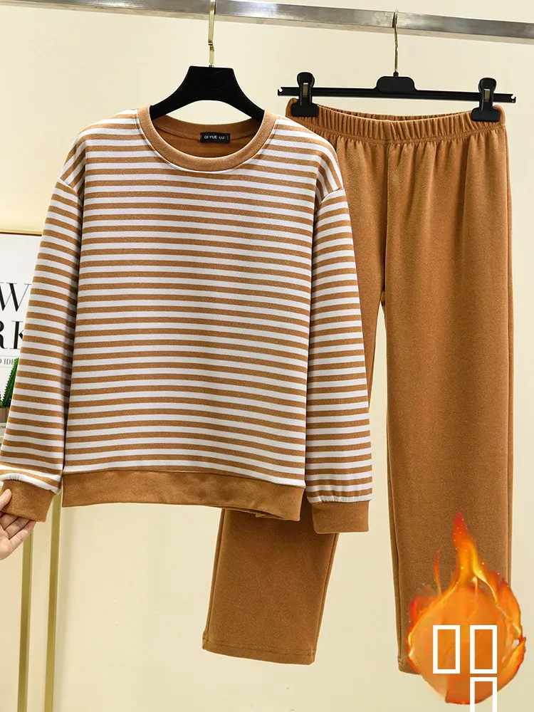 طقم ملابس حرارية دافئة فضفاض مناسب سروال طويل Sve وأعلى قطعتين ملابس منزلية غير رسمية للشتاء وصلت حديثًا للنساء