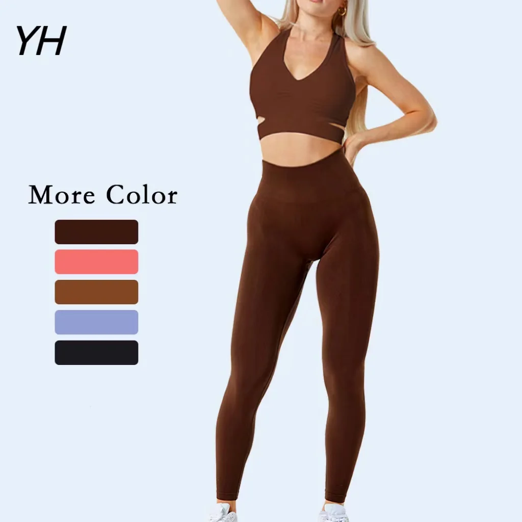 2 PCS Yoga Set Women Seamless Exercise Workout Gym Wear Fitness Clothes Suits High Waist Leggings Pushup Sports Bra High Quality